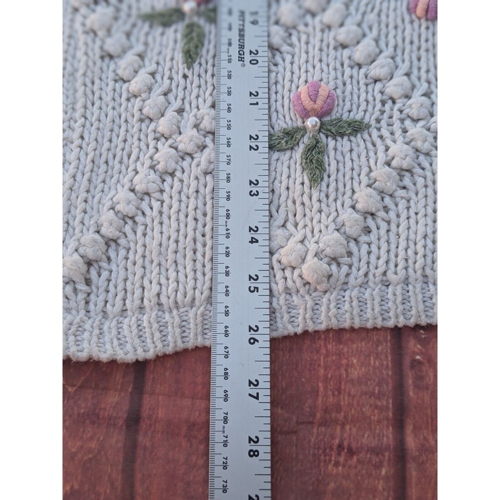 Vintage Pearl Bobble Knit Granny sweater rose bud lady slipper sz L 80s - Picture 7 of 10
